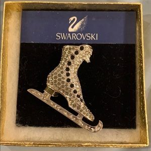 Swarovski crystal ice skate brooch